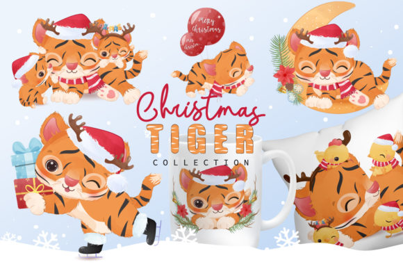 Adorable Holiday Graphics: The Christmas Tiger Illustrations Set