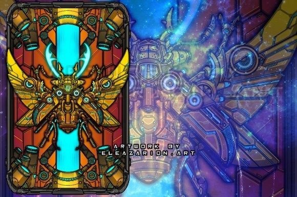 Golden Scarab Card: Steampunk Cyberpunk Design Power
