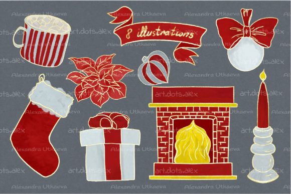 Set of Red Christmas Illustrations: Festive Design Assets