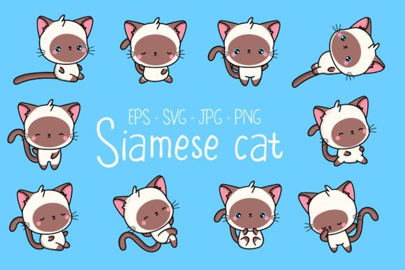 Siamese Cat Cute Kawaii Illustrations: A Designer's Toolkit