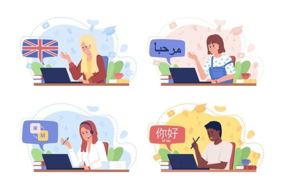 Speaking Foreign Language Illustrations: Vibrant Vector Art for Global Projects