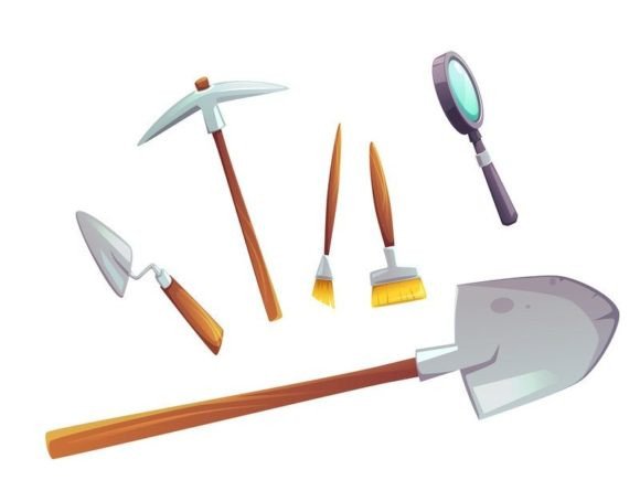 Unearthing Creativity: The Excavation Tools Set of Cartoon Vector Illustrations