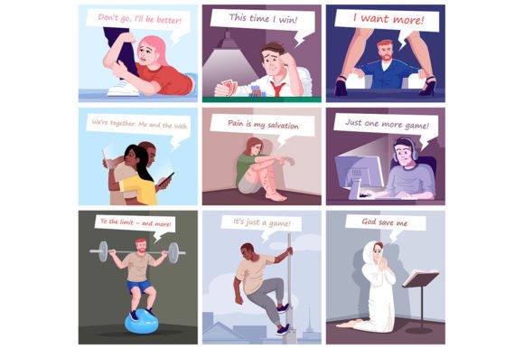 Visualizing Modern Struggles: Psychological Addictions Illustrations